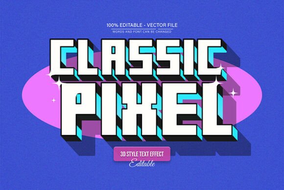 Classic Retro Pixel 3D Text Effect: A Nostalgic Design Asset