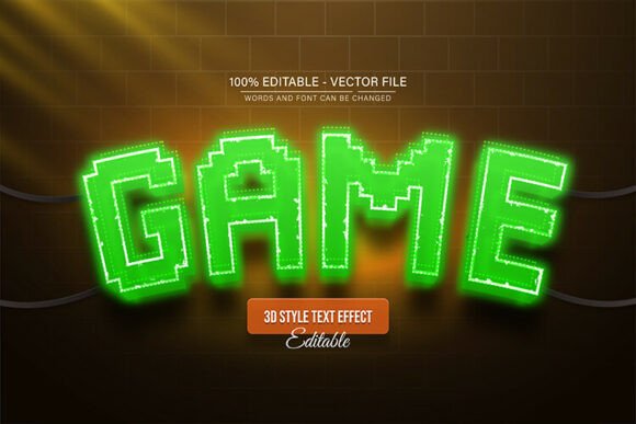 Green Pixel Neon 3D Text Effect: Editable Vector Design for Vibrant Projects