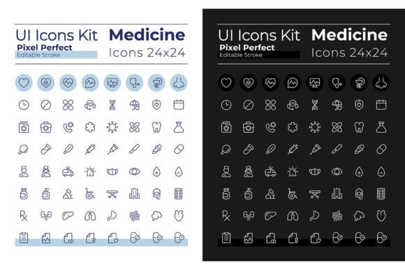 Medical UI Icons: Pixel Perfect SVG Set for Dark & Light Modes